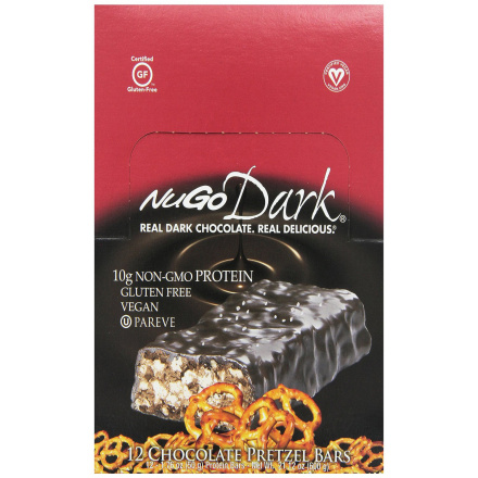 NuGo Vegan Dark Chocolate Pretzel Protein Bars, 12 Pack