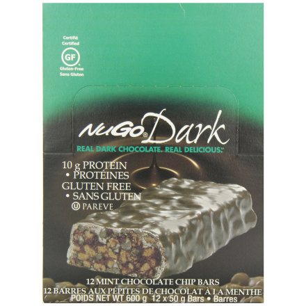 NuGo Vegan Dark Mint Chocolate Chip Protein Bars, 12 Pack