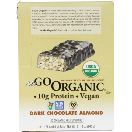 NuGo Organic Dark Chocolate Almond Protein Bars, 12 Pack