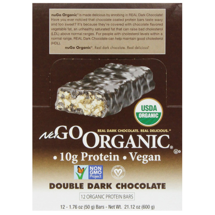 NuGo Organic Double Dark Chocolate Protein Bars, 12 Pack
