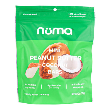 Front of Numa Plant-Based Mini Peanut Butter Coconut Bars, 120g