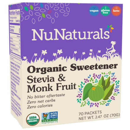 NuNaturals Organic Sweetener Stevia and Monk Fruit, 70 Packets