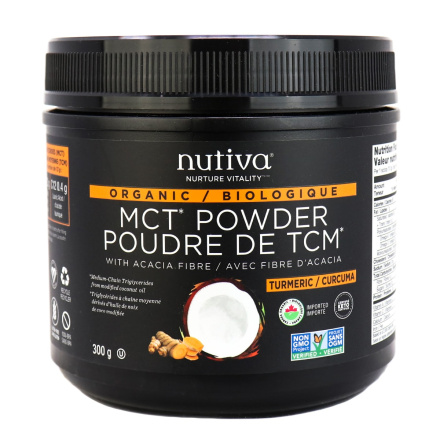 Front of Nutiva Organic Tumeric MCT Powder With Acacia Fibre, 300g