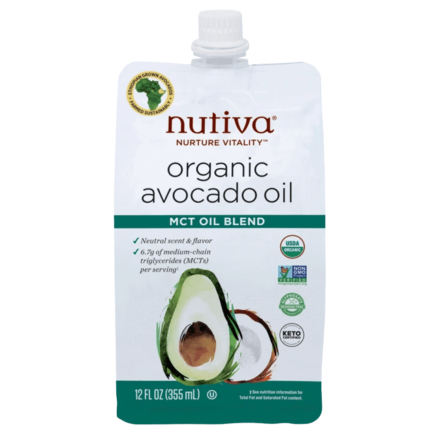 Front of Nutiva Organic Avocado Oil MCT Oil Blend, 355mL