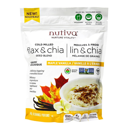 Nutiva Cold Milled Organic Flax & Chia Seed Blend Maple Vanilla, 340g