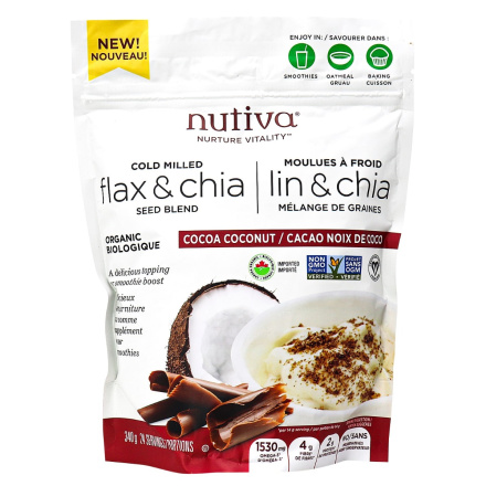 Nutiva Cold Milled Organic Flax & Chia Seed Blend Cocoa Coconut, 340g