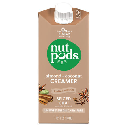 Front of Nutpods Unsweetened & Dairy Free Almond + Coconut Creamer Spiced Chai, 330mL