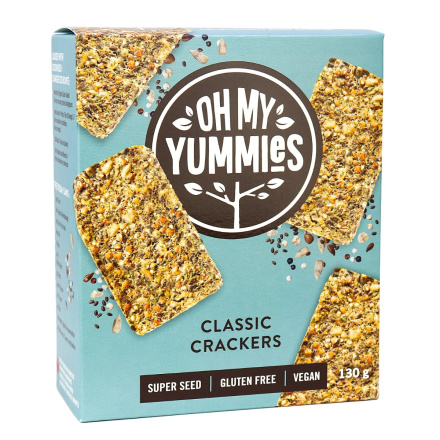 Front of Oh My Yummies Organic Gluten-Free Crackers Classic, 130g 