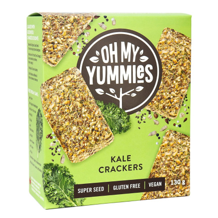 Front of Oh My Yummies Organic Gluten-Free Crackers Kale, 130g 
