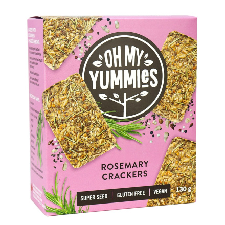 Front of Oh My Yummies Organic Gluten-Free Crackers Rosemary, 130g 