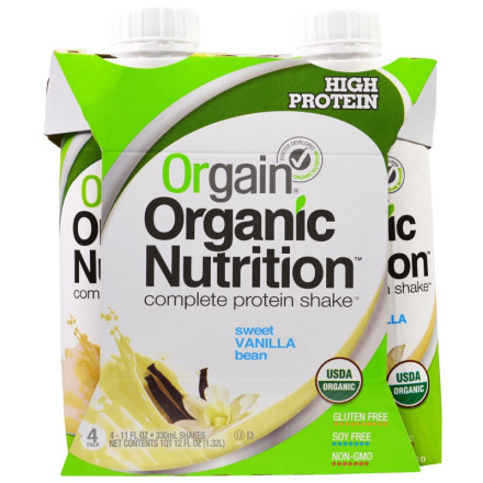 Orgain Organic Nutritional Shake Sweet Vanilla Bean, 4 Pack