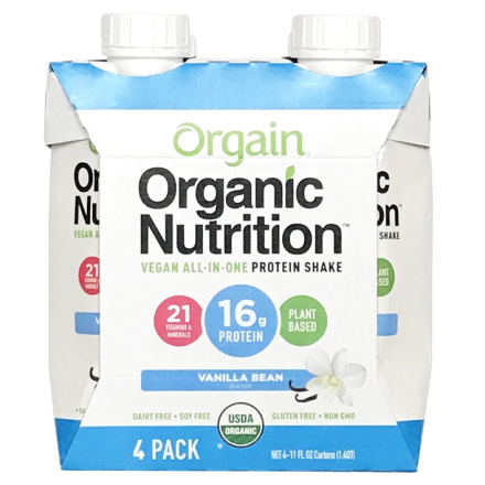 Orgain Organic Vegan Nutritional Shake Sweet Vanilla Bean, 4 Pack