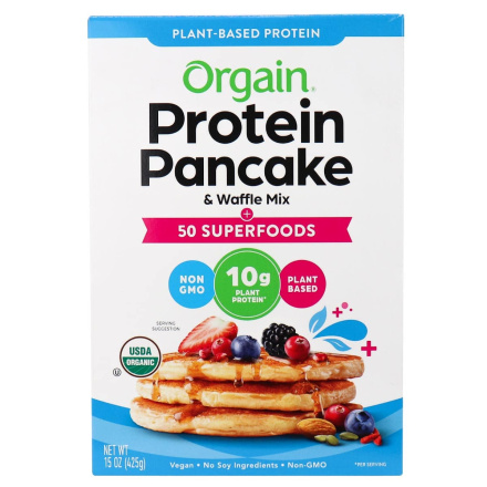 Front of Orgain Protein Pancake & Waffle Mix Superfoods