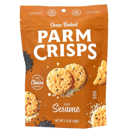 Front of ParmCrisps Toasted Sesame Cheese Crisps, 50g pouch