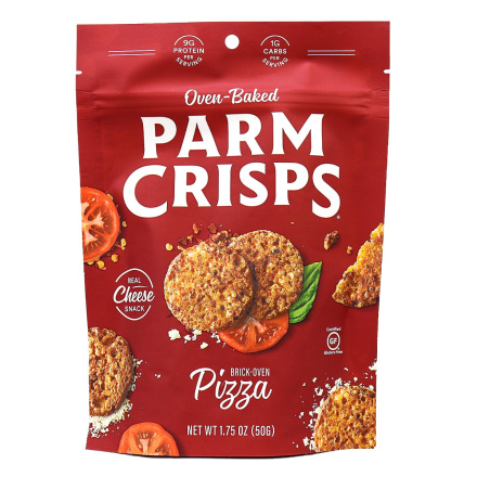 Front of ParmCrisps Brick-Oven Pizza Cheese Crisps, 50g pouch