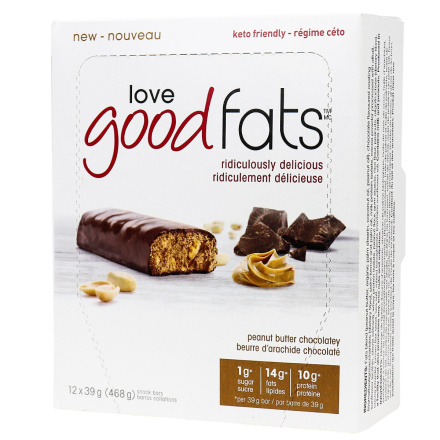 Love Good Fats Keto Bars Peanut Butter Chocolatey, 12 Bars