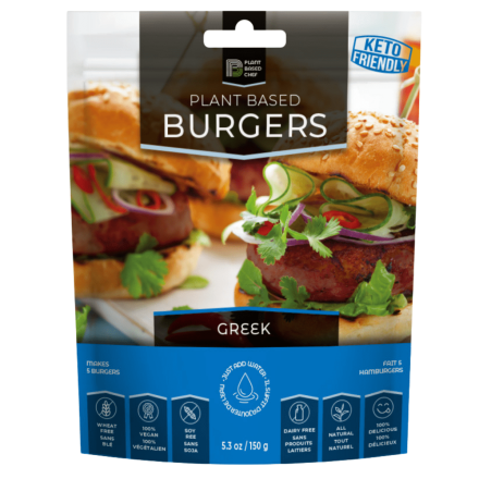 Front of Back of Plant Based Chef Plant Based Burgers Greek, 150g