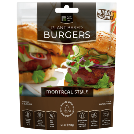 Front of Back of Plant Based Chef Plant Based Burgers Montreal Style, 150g
