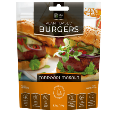 Front of Plant Based Chef Plant Based Burgers Tandoori Masala Style, 150g
