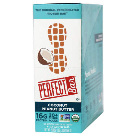 Front of Perfect Bar Protein Bar Coconut Peanut Butter, 8 Bars