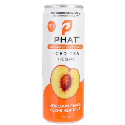 Front of Phat Iced Tea With Electrolytes and MCT Oil Heirloom Peach, 355mL