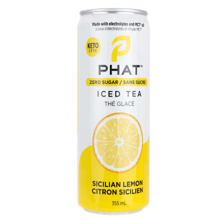 Front of Phat Iced Tea With Electrolytes and MCT Oil Sicilian Lemon, 355mL