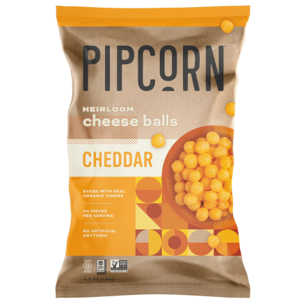 Pipcorn Baked Heirloom Cheese Balls Cheddar, 128g