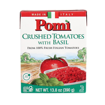 Front of Pomi Crushed Tomatoes with Basil, 390g
