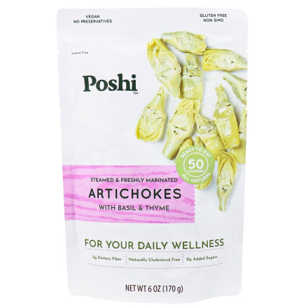Front of Poshi Steamed & Marinated Artichokes With Basil & Thyme, 170g