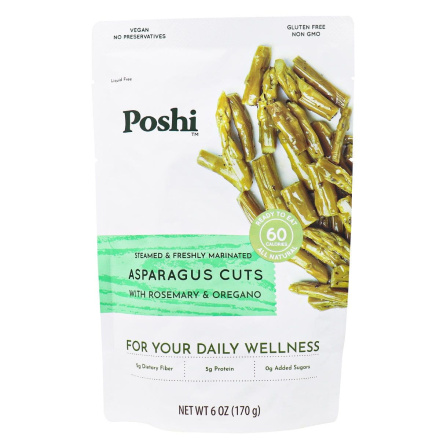 Front of Poshi Steamed & Freshly Marinated Asparagus Cuts With Rosemary & Oregano, 170g