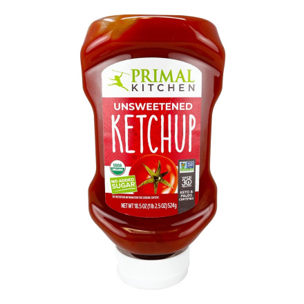 Front of Primal Kitchen Unsweetened Squeeze Ketchup