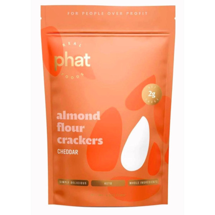 Front of Real Phat Foods Keto Almond Flour Crackers Cheddar