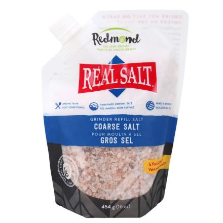 Front of Redmond RealSalt Grinder Refill Coarse Salt, 454g
