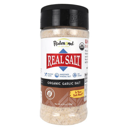 Front of Redmond Real Salt Organic Garlic Salt