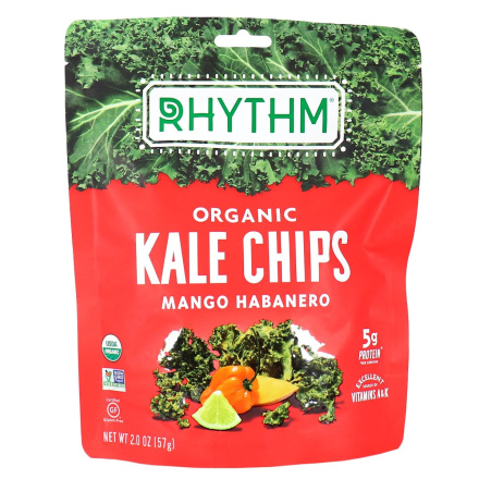 Front of Rhythm Superfoods Organic Kale Chips Mango Habanero, 57g
