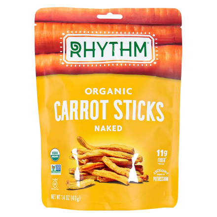 Front of Rhythm Organic Carrot Sticks Naked, 40g