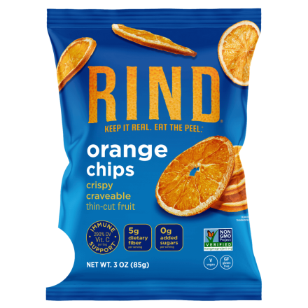 Front of RIND Orange Chips, 85g