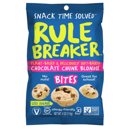 Front of Rule Breaker Bites Allergen-Free Soft-Baked Chocolate Chunk Blondie