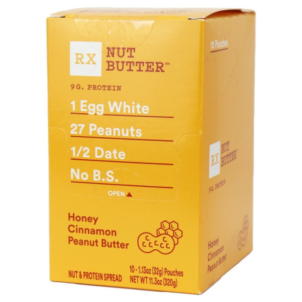 RX Nut Butter Honey Cinnamon Peanut Butter, 10 squeeze packs