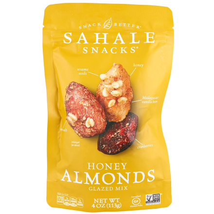 Front of Sahale Snacks Honey Almonds Glazed Mix, 113g