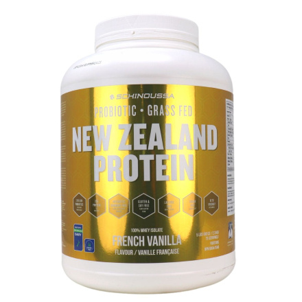 Front of Schinoussa Probiotic Grass-Fed New Zealand Whey Isolate French Vanilla