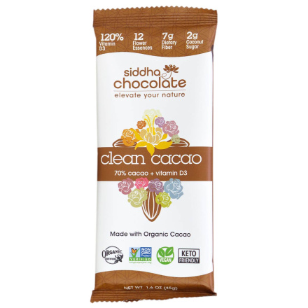 Front of Siddha Remedies Chocolate Clean Cacao 70% Cacao + Vitamin D3, 45g