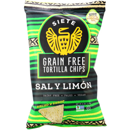 Front of Siete Sal Y Limon Grain Free Tortilla Chips, 113g