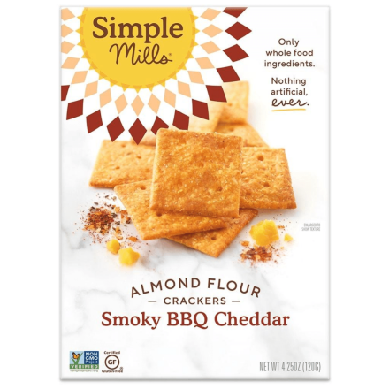 Simple Mills Grain-Free Almond Flour Crackers Smoky BBQ Cheddar, 120g