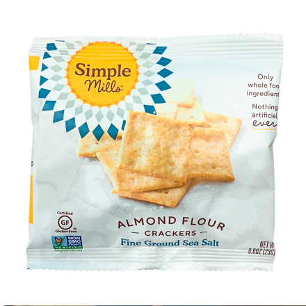 Front of Simple Mills Fine Ground Sea Salt Almond Flour Crackers, Single Serve