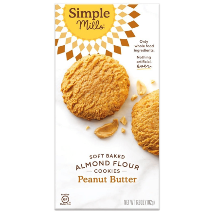 Front of Simple Mills Grain-Free Soft Baked Cookies Peanut Butter, 192g