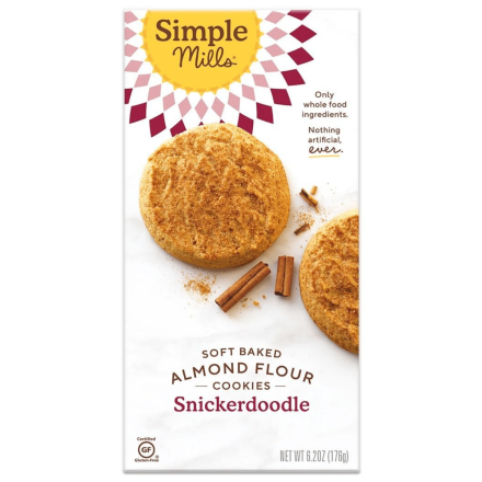 Front of Simple Mills Grain-Free Soft Baked Cookies Snickerdoodle, 176g