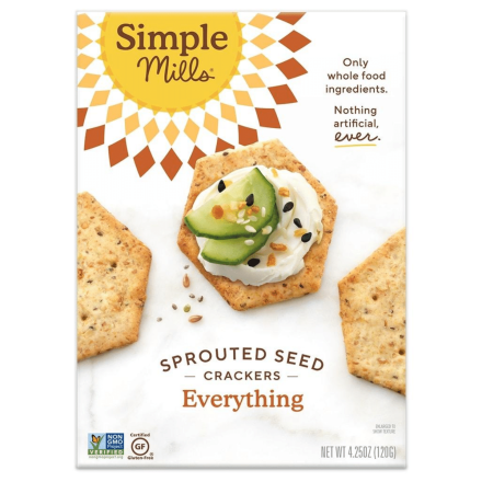 Front of Simple Mills Grain-Free Sprouted Seed Crackers Everything, 120g