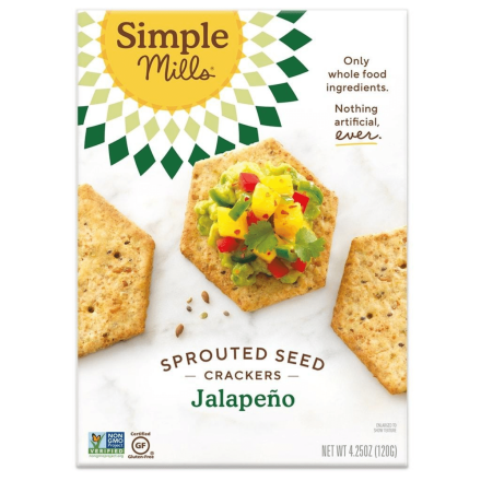 Front of Simple Mills Grain-Free Sprouted Seed Crackers Jalapeño, 120g