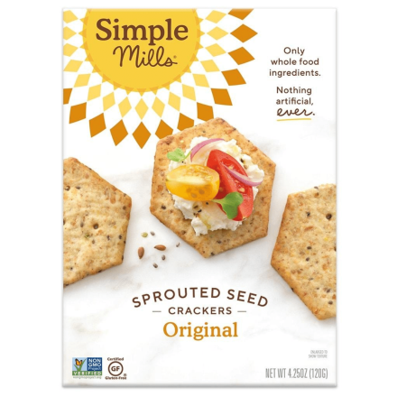 Front of Simple Mills Grain-Free Sprouted Seed Crackers Original, 120g